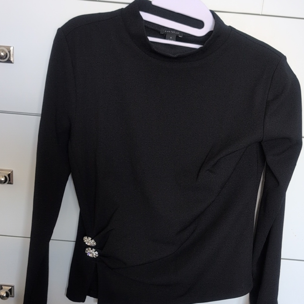 Ann Taylor Elegant Black Top with Embellished Detail